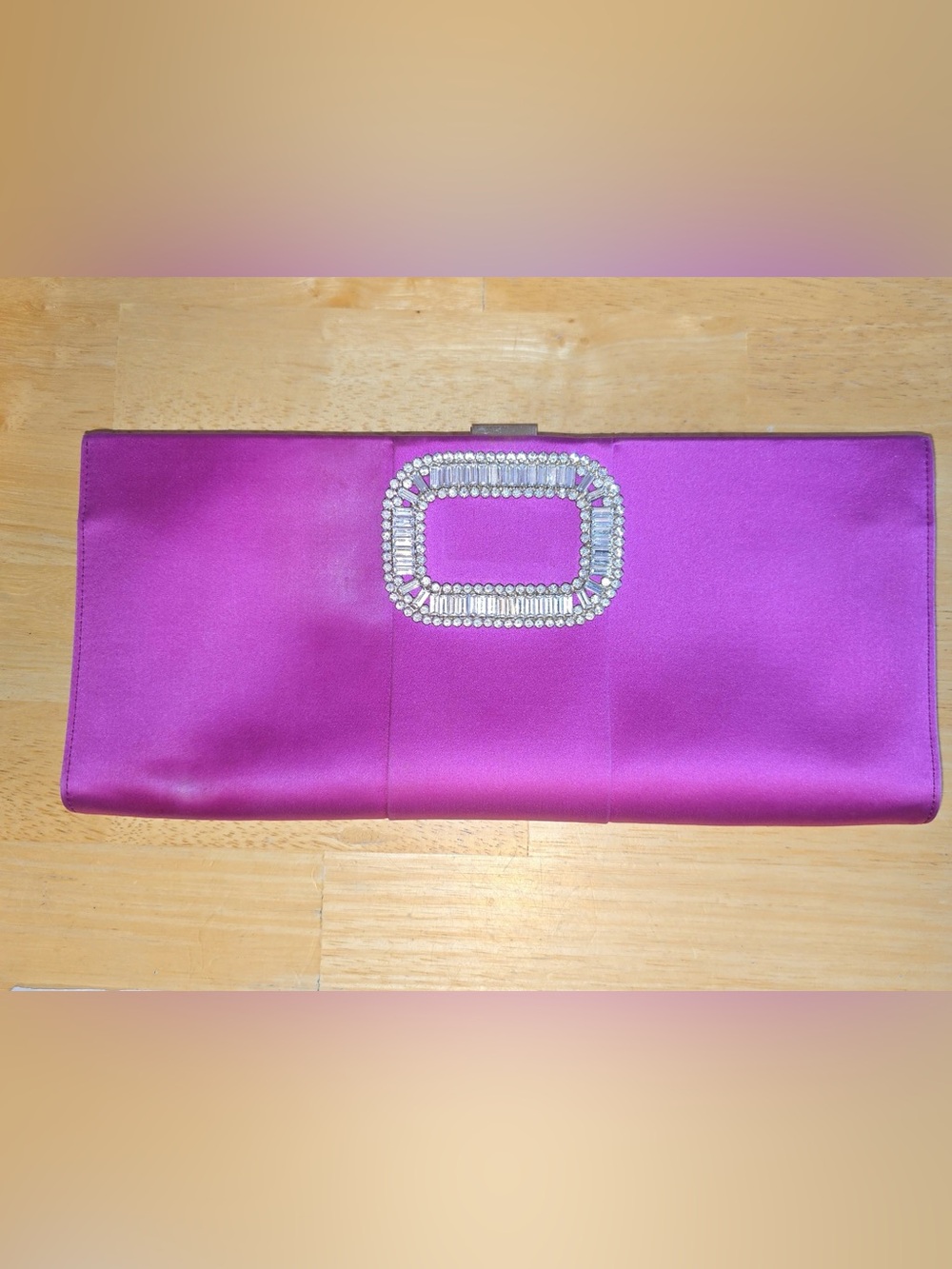 Roger Vivier Elegant Fuchsia Satin Swarovski Crystal-Embellished Clutch